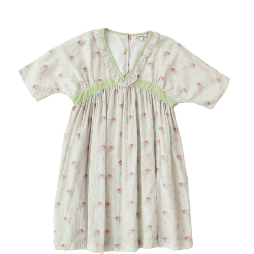 CARAMEL Asparagus rose bouquet print 100% cotton voile dress size 12 Brand New